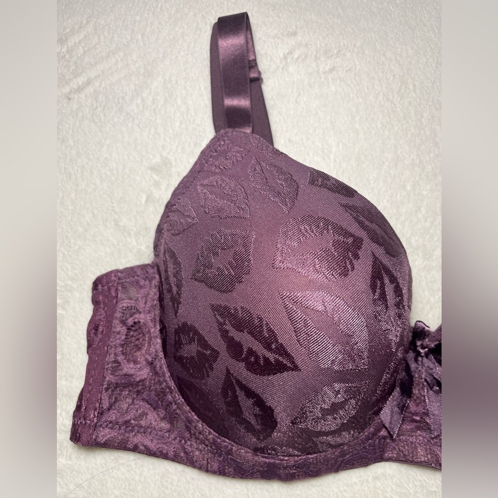 New Emily Johnson Elegant Purple Leaf Pattern Bra Sz 38D - Picture 5 of 8